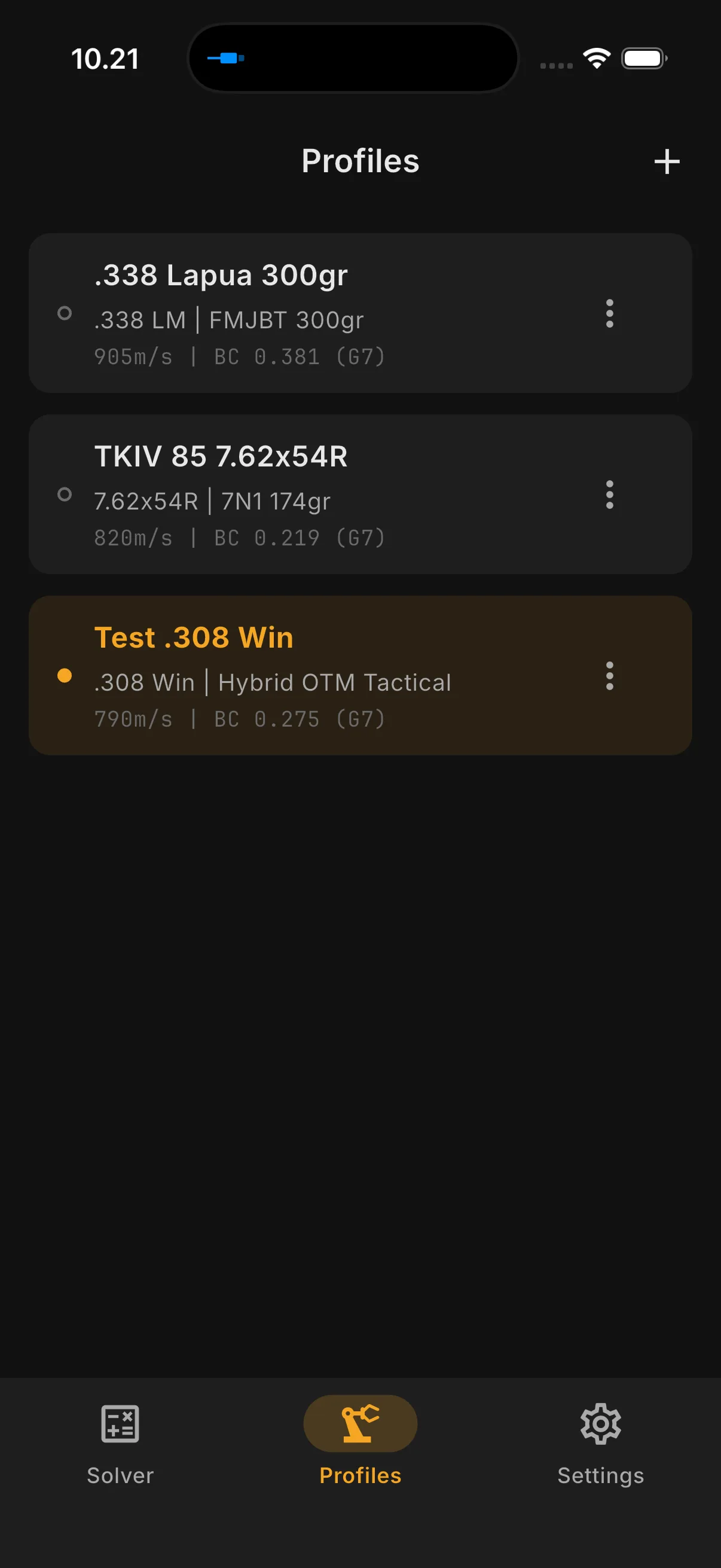 Trued: profiles list: .338 Lapua, TKIV 85 7.62x54R and Test .308 Win